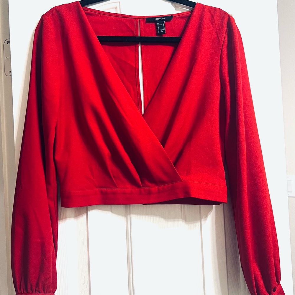 NEW Forever 21 Long Sleeve + Open Back Blouse — Red